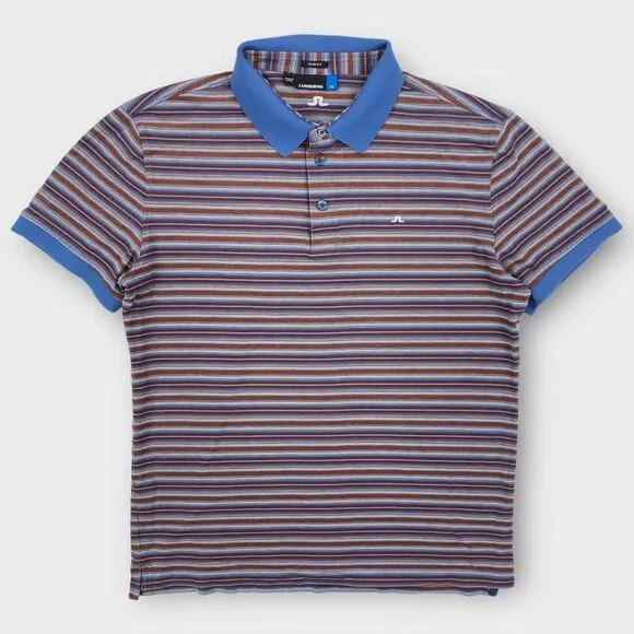 $115 J Lindeberg Polo Shirt Mens Large Striped Dev Slim Lux Pique Logo Golf - Picture 2 of 9